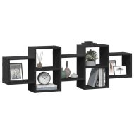 Стенен рафт, черен, 129x18x42 см, инженерно дърво