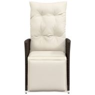 Накланящ се градински стол с възглавници кафяв полиратан