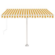 Ръчно прибиращ се сенник с LED, 300x250 см, жълто и бяло