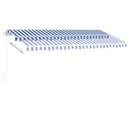 Ръчно прибиращ се сенник с LED, 400x350 см, синьо и бяло