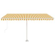Ръчно прибиращ се сенник с LED, 400x350 см, жълто и бяло