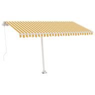 Ръчно прибиращ се сенник с LED, 400x350 см, жълто и бяло