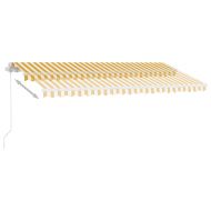 Ръчно прибиращ се сенник с LED, 400x350 см, жълто и бяло