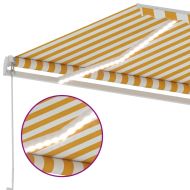 Ръчно прибиращ се сенник с LED, 400x350 см, жълто и бяло