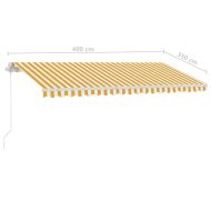 Ръчно прибиращ се сенник с LED, 400x350 см, жълто и бяло