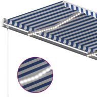Ръчно прибиращ се сенник с LED, 4x3,5 м, синьо и бяло