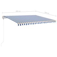 Ръчно прибиращ се сенник с LED, 4x3,5 м, синьо и бяло