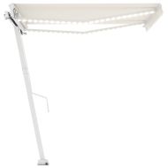 Ръчно прибираща се тента с LED, 300x250 см, кремава