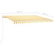 Ръчно прибиращ се сенник с LED, 400x350 см, жълто и бяло