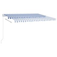 Ръчно прибиращ се сенник с LED, 400x350 см, синьо и бяло