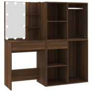 LED тоалетка с шкафове, кафяв дъб, инженерно дърво