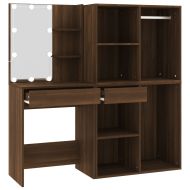LED тоалетка с шкафове, кафяв дъб, инженерно дърво