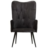 Wingback стол, черен, естествена кожа
