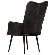 Wingback стол, черен, естествена кожа