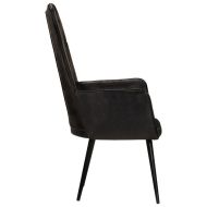 Wingback стол, черен, естествена кожа