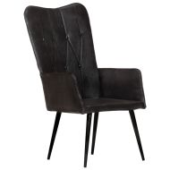 Wingback стол, черен, естествена кожа