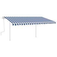 Ръчно прибиращ се сенник с прътове, 4x3,5 м, синьо и бяло