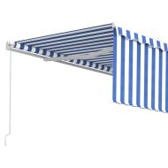 Ръчно прибиращ се сенник с щора, 4,5x3 м, синьо и бяло