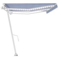 Автоматичен сенник LED сензор за вятър 600x350 см синьо и бяло