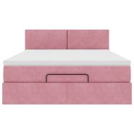 Османско легло с матрак розово 140x190cm кадифе