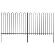 Градинска ограда с обръч връх, стомана, 359x150 см, черна