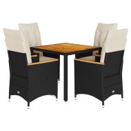 Градински трапезен комплект възглавници 5 части черен полиратан