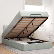 Османска легло с матрак, светлосиво, 120x200 см, кадифе