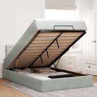 Османска легло с матрак, светлосиво, 120x200 см, кадифе