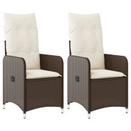 Накланящи градински столове с възглавници 2 бр полиратан кафяви