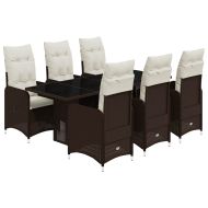 Градински бистро комплект с възглавници 7 части кафяв полиратан