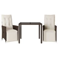 Градински бистро комплект с възглавници 3 части кафяв полиратан