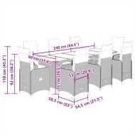 Градински бистро комплект с възглавници 9 части кафяв полиратан
