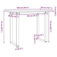 Трапезна маса О-образна рамка 100x50x75 см бор масив и чугун