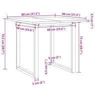 Трапезна маса О-образна рамка 80x80x75,5 см бор масив и чугун