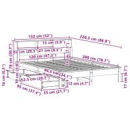 Легло с етажерка за книги, без матрак, 120x200 см, бор масив