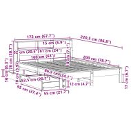Легло с етажерка за книги, без матрак, 160x200 см, бор масив