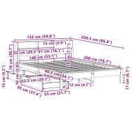 Легло с етажерка за книги, без матрак, 140x200 см, бор масив