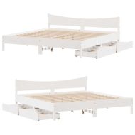 Рамка за легло с чекмеджета, бяла, бор масив, 180x200 cм