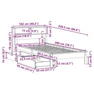 Легло с етажерка за книги, без матрак, 90x200 см, бор масив