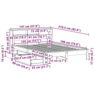 Легло с етажерка за книги, без матрак, 135x190 см, бор масив