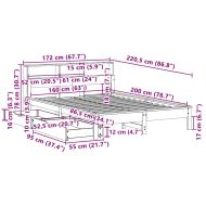 Легло с етажерка за книги, без матрак, 160x200 см, бор масив