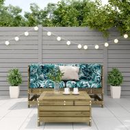 Градински лаундж комплект 3 части с възглавници импрегниран бор