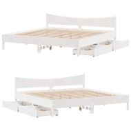 Рамка за легло с чекмеджета, бяло, 200x200 см, бор масив