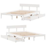 Рамка за легло без матрак, бял, 140x190 см, бор масив