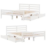 Рамка за легло без матрак, бял, 135x190 см, бор масив