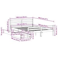 Рамка за легло без матрак, бял, 135x190 см, бор масив