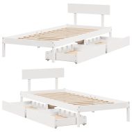 Рамка за легло без матрак, бял, 75x190 см, борово дърво масив