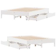 Рамка за легло без матрак, бял, 140x190 см, бор масив