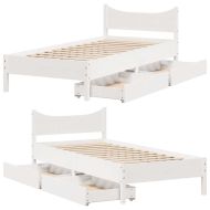 Рамка за легло с чекмеджета, бяла, 90x200 см, бор масив