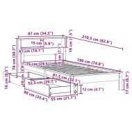 Легло с рафтове за книги, без матрак, бял, 75x190 см, бор масив